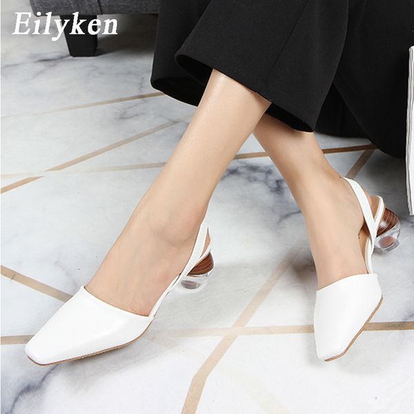 

eilyken transparent crystal round ball heels women fashion flock square toe ankle strap pumps sandals ladies dress shoes, Black