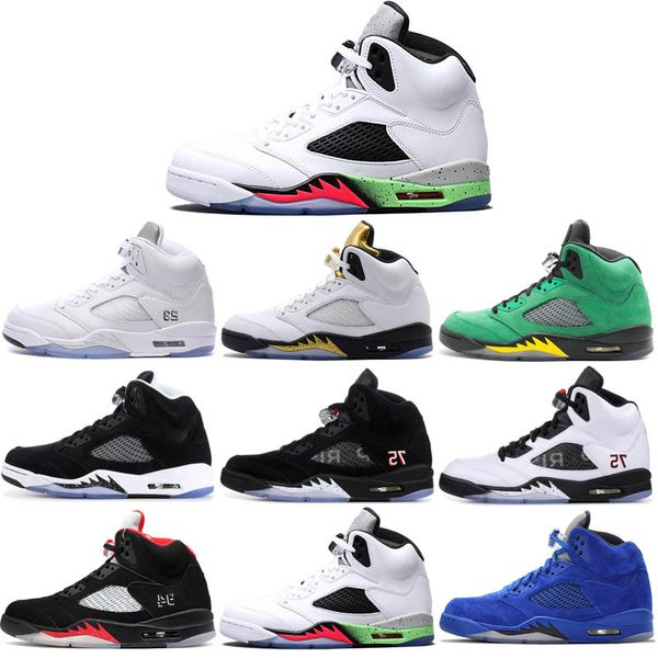 

2019 new 5 5s men basketball shoes Black Metallic Fire Red International Oreo Suede Red Space Jam mens outdoor sport sneakers