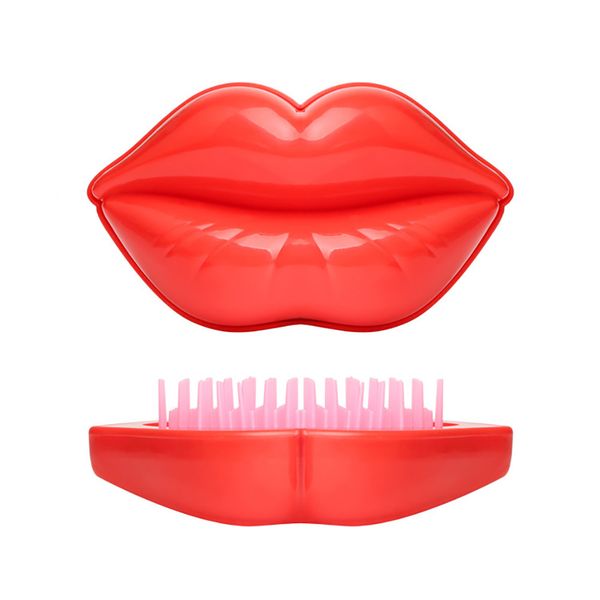 

1pc portable lip shaped hairbrush mini hair comb styling detangling massage hair brush with mirror compact pocket comb for, Silver