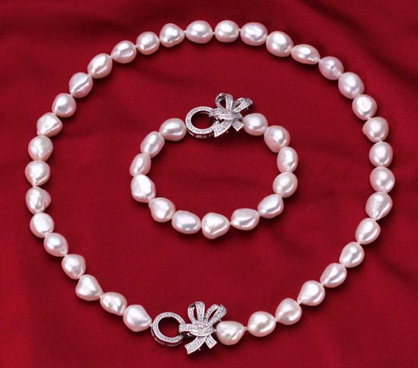 

set of 11-12mm south sea white baroque pearl necklace 18"&bracelet 7.5-8, Black