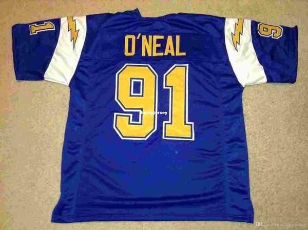 

retro custom sewn stitched #91 leslie o'neal mitchell & ness jersey high-end men's football jerseys college ncaa, Black;red