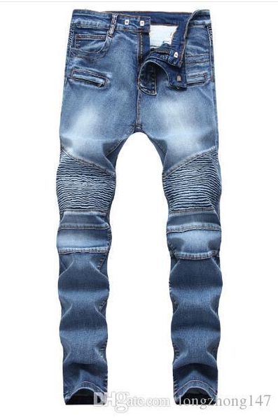 

европейский и американский стиль новой моды человек в случайные джинсы узкие брюки трико брюки карандаш брюки завернуто отверстие случайные, Blue