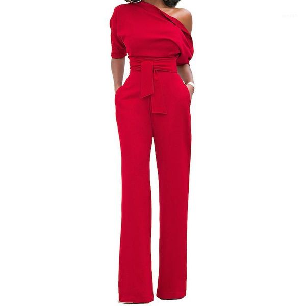 

women's retro jumpsuits rompers plain suits club wear with pure color sloping-off shoulder1, Black;white