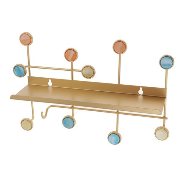 

golden metal wall mounted storage bench shelf with coat hanger hooks