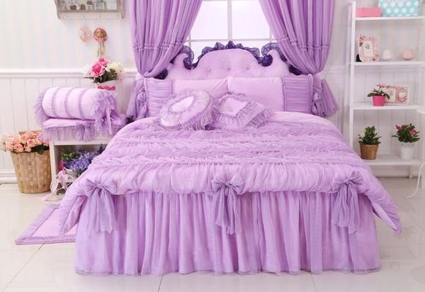 Winlife Luxury Lavender Lace Comforter Sets Romantic Pink Purple