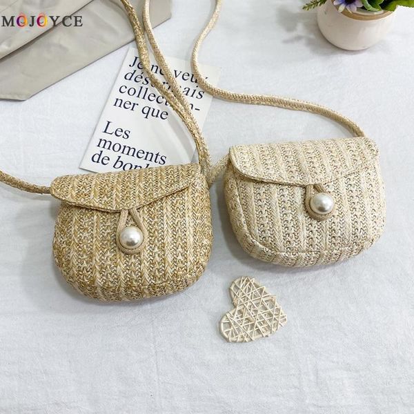 

summer women pearl messenger crossbody bags girls small beach purse shoulder handbag vintage rattan woven straw bag