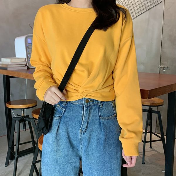 

autumn women solid color long sleeved bottoming sweater round collar slim twisted loose knitted jumpers, White;black