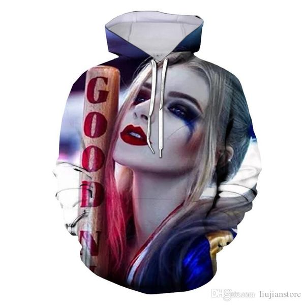

autumn womens 3d joker hoodies poker pattern digital printed loose hoodies fashion mens womens pullover clothing, Black