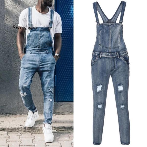 

fashion 2020 men denim carpenter overalls casual pants loose pants bib men's fashion hip hop jumpsuit bib, Blue