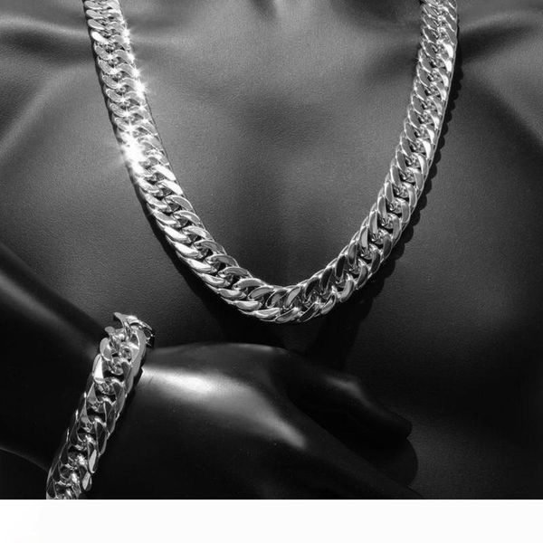 

серебряный тон набор из нержавеющей стали 316l твердый тяжелый мужчин из нержавеющей стали ожерелье+комплект снаряженная цепь браслет n264, Silver