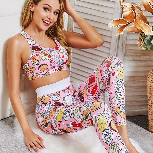 

women yoga set ensemble cute cartoon tracksuit gym wear running clothing tank leggings fitness sportswear sport suit, White;red