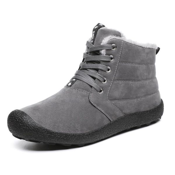 

brand men snow boots winter plush warm ankle boots outdoor lace-up winter shoes waterproof cow suede mens boots big size 39-48, Black