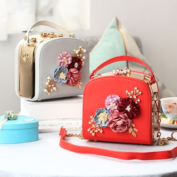 

fashion new flower box messenger bags classic women shoulder handbags girls purse casual leather tote evening bag