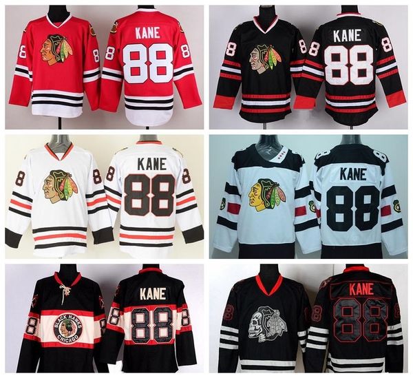 

2017 chicago blackhawks jerseys hockey 88 patrick kane jersey stadium series winter classic black ice skull red white green, Black;red