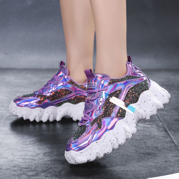 

2020 air mesh женщин вскользь тапки женского bling платформа коренастая обувь девушка лето женщина полуботинки 41, Black