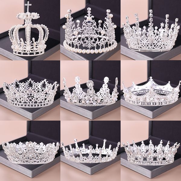 

fashion silver tiara and crowns crystal queen princess diadem bridal round crown hair jewelry for wedding women hair accessories c19041101, Slivery;golden