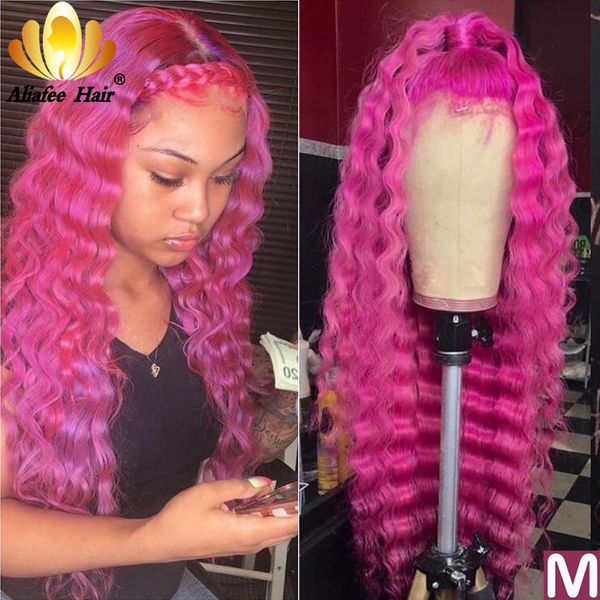 

aliafee hair malaysia deep wave wig lace front human hair wig 13x4 blonde 150% remy with baby for black women, Black;brown