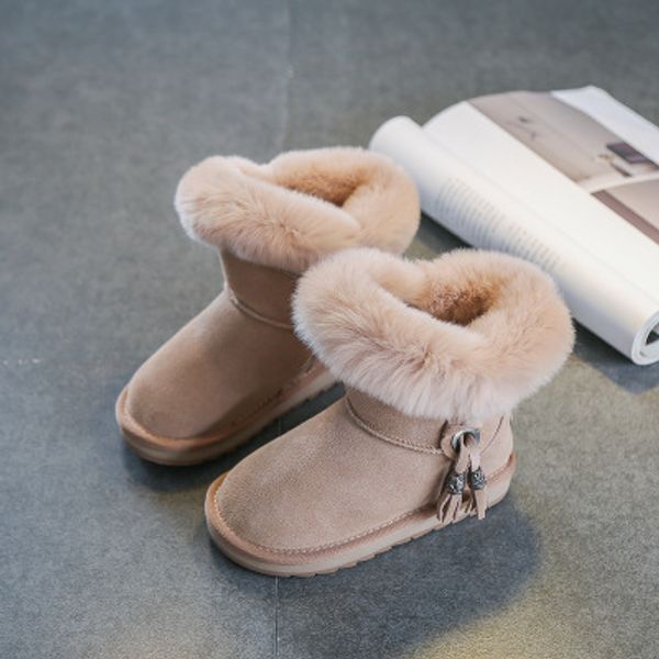

kids fashion snow boots girls new solid color cotton shoes youth fringed warm flat shoes warm keeping boots 2019 new trend quality, Black;grey