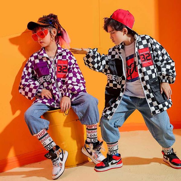 

мода хип-хоп одежда для детей джаз танцевальный костюм уличный танец одежда клетчатая рубашка детская одежда для выступлений bl3312, Black;red