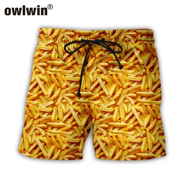 

2020 3d printed fries men beach shorts men's trunks polyester summer swimming shorts beach pants stretch bathing