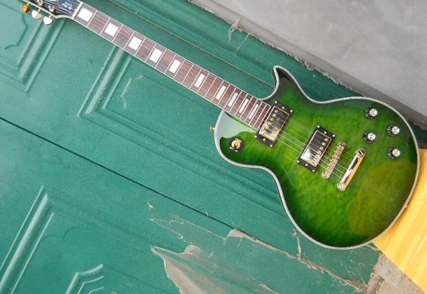 

пользовательские lp электрогитара большой шаблон шпон зеленый корпус бесплатная роза дерево гриф бесплатная доставка