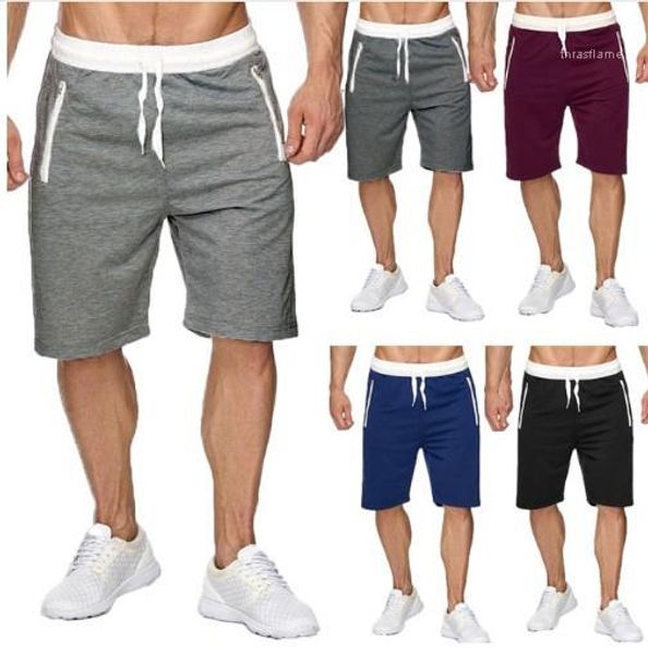 

mens clothing casual sports half shorts knee length cotton elastic waist jogger pantalones summer beach shorts, White;black