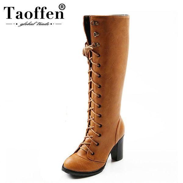 

taoffen women high heel over knee boots ladies riding long snow boot warm winter botas heels footwear shoes qlb009 size 34-43, Black