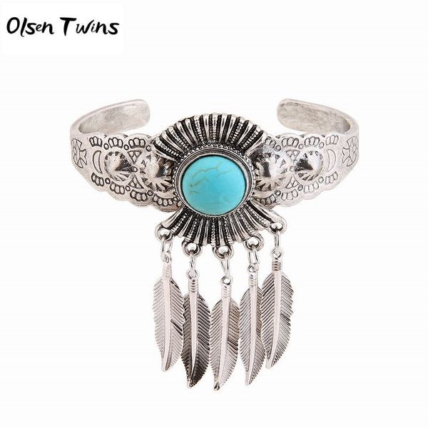 

olsen twins antique vintage carved cuff bangle with feather tassel bracelets & bangles for dropshipping wholesale, Black