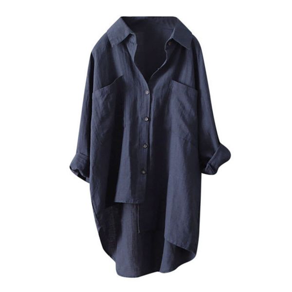 

casual style solid color shirt autumn cotton cardigan double pocket long sleeve shirt, White