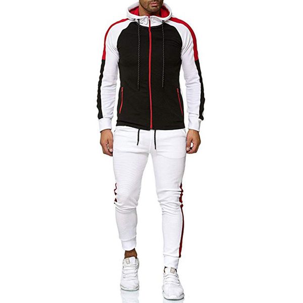 

spring and autumn new sports suit fashion casual stripes color matching large size men's hooded hoodie + sports casual trousers, Gray