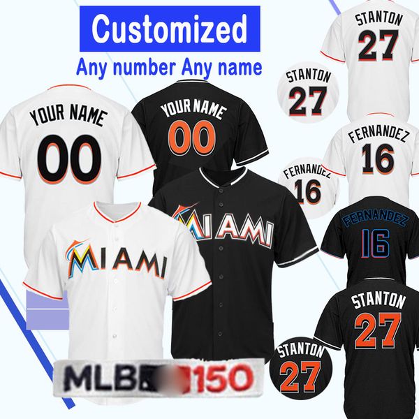 

custom miami jersey marlins 16 jose fernandez 14 martin prado 9 lewis brinson 27 giancarlo stanton baseball jersey, Blue;black