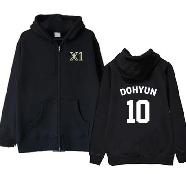 

kpop x1 debut concert same member name printing zipper hoodie jacket fleece black loose zipper sweatshirt