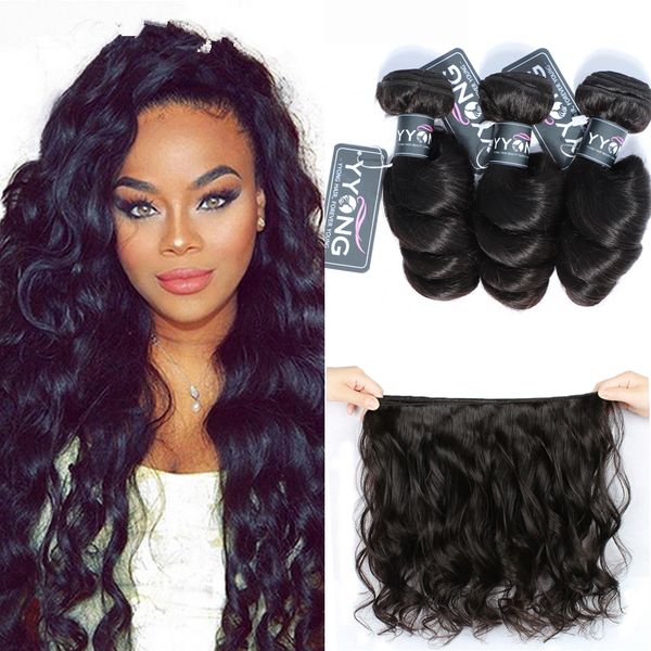 

необработанные бразильский virgin человеческих волос свободная волна 3 связки предложения утки выдвижения волос natural color малазийский ин, Black