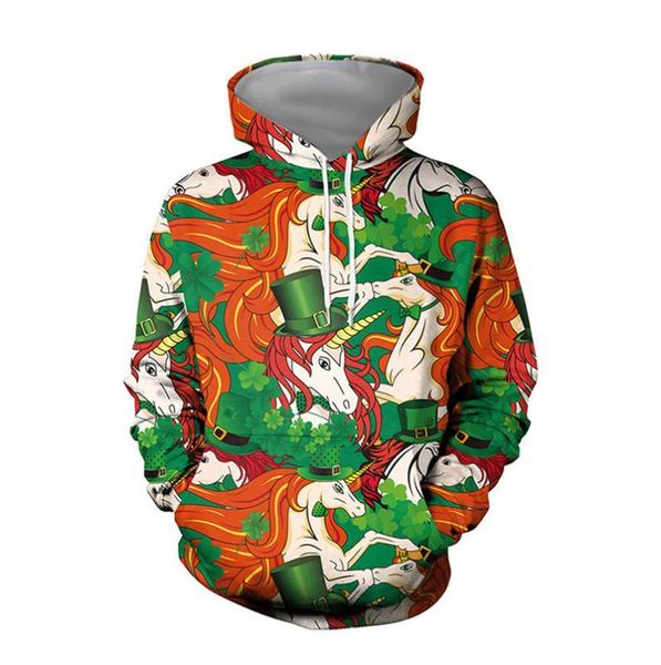 

day hoodies green hat festivel hooded casual male cartoon printed pullover couple sweatshirts ireland st patrick, Black