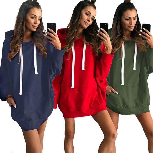 

loose long sleeve ladies hooded sweatshirts casual designer female pullovers womens winter long hoodies solid color, Black
