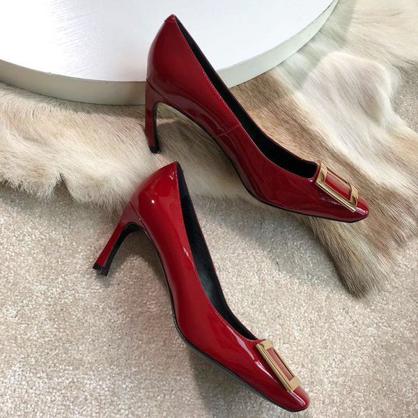 

square button high heels new comfortable and fashionable shoes european and american leather working women's shoes, Black