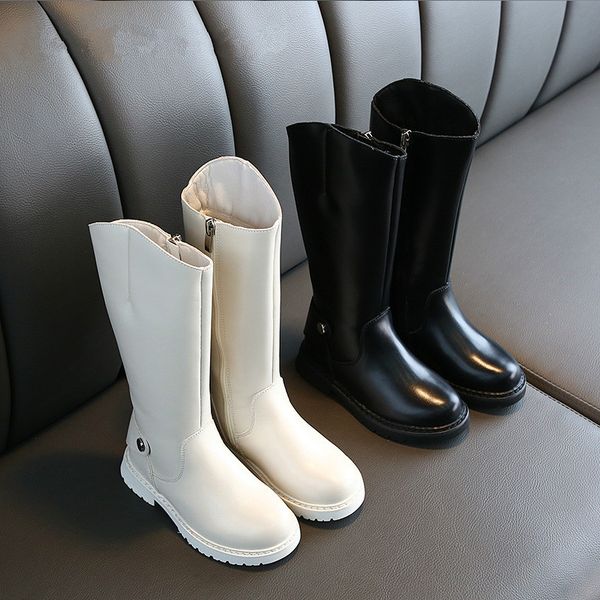 

kids girls black boots winter knee-length martin boots for girls rain boot kids with zip girl winter leather shoes rubber sole, Black;grey