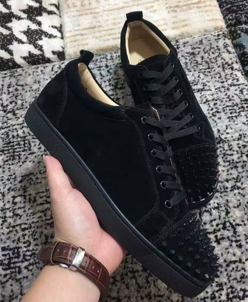

classic fashion red bottom sneakers junior spikes veau velours squale sneakers new men trainers grey suede party shoes wedding shoes, Black