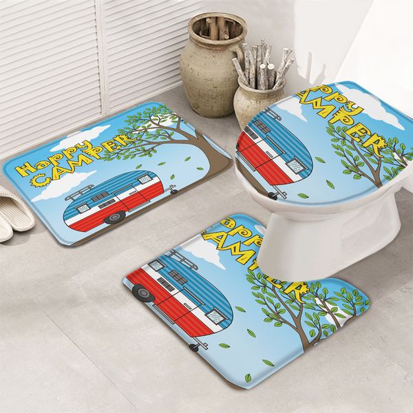 

3 шт. набор для ванной комнаты винтаж караван прочный набор для ванны крышка унитаза коврик пьедестал коврик нескользящий набор ковров для в