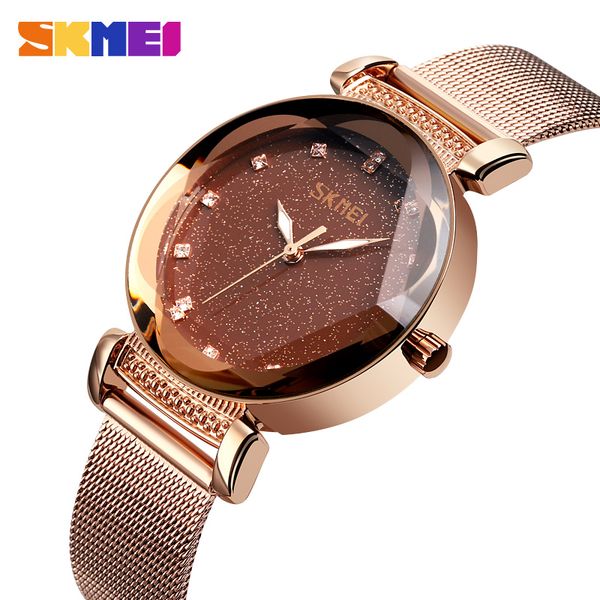 

skmei 9188 fash luxury woman watch waterproof women wristwatches luminous pointer female clock lady casual quartz watch, Slivery;brown