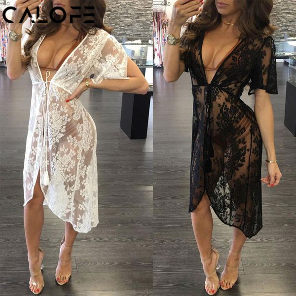 

calofe long lace beach cover up swim dress women beach dress bikini cover up swimwear women cover-up bikini swimsuit, Blue;gray