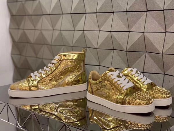 

высокое качество бренд кроссовки красное дно шипы обувь мужчины плоские шипованные кроссовки желтый морщинистый лакированная кожа обувь трен, Black