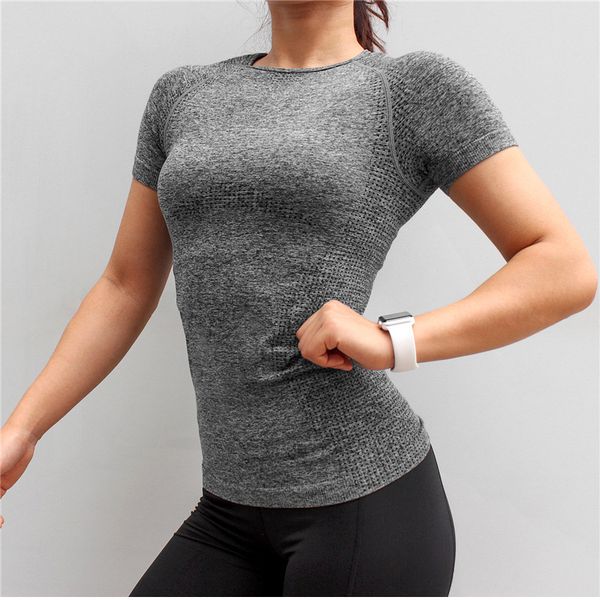 

elastic woman sport shirt for fitness running yoga short sleeve sports wear quick dry yoga workout fitness clothing, White;red