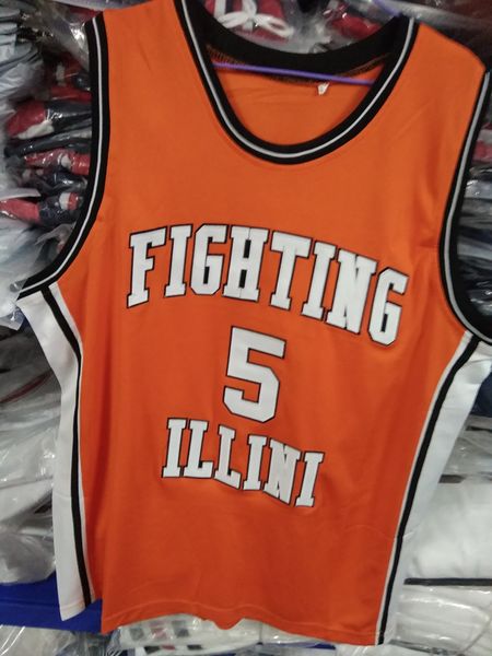 

real pictures deron williams #5 basketball jersey illinois fighting illini college orange white retro men's stitched custom number name, Black;red