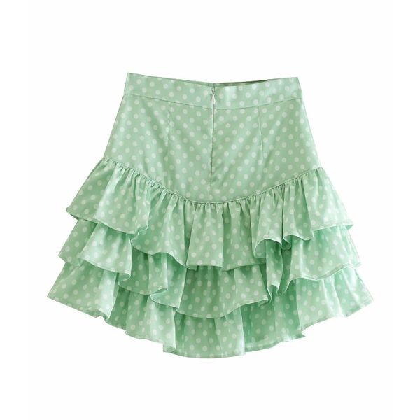 

2019 women sweet polka dot print pleated ruffles mini skirt faldas mujer ladies back zipper chic cascading ruffles skirts qun338, Black