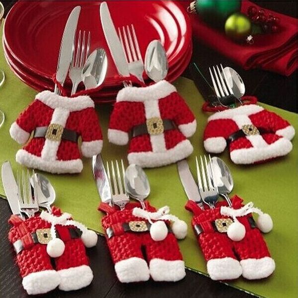 

6pcs fancy santa christmas decorations silverware holders pockets dinner table decor home christmas table decorations
