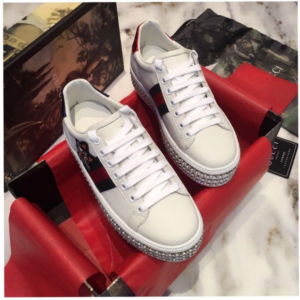 

new thick bottom wild low-lady style diamond casual shoes lace-up muffin shoesss embroidery little bee white shoes womenss shoes 241254, Black