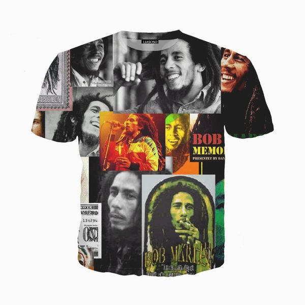 

fashion legend singer reggae bob marley t-shirt women men summer 3d print short sleeve crewneck casual tees q362, White;black