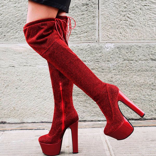 

doratasia brand new large size 44 super high heels platform women shoes woman party nightclub over the knee boots female, Black