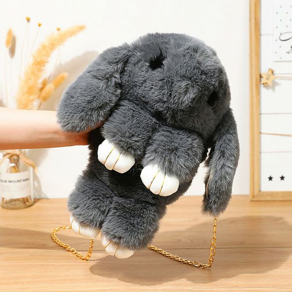 

teenager girls rabbit fur handbag women plush shoulder bag winter female travel hip coins phone pouch casual messenger bag